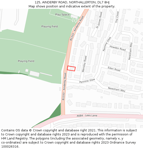 125, AINDERBY ROAD, NORTHALLERTON, DL7 8HJ: Location map and indicative extent of plot