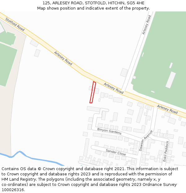 125, ARLESEY ROAD, STOTFOLD, HITCHIN, SG5 4HE: Location map and indicative extent of plot