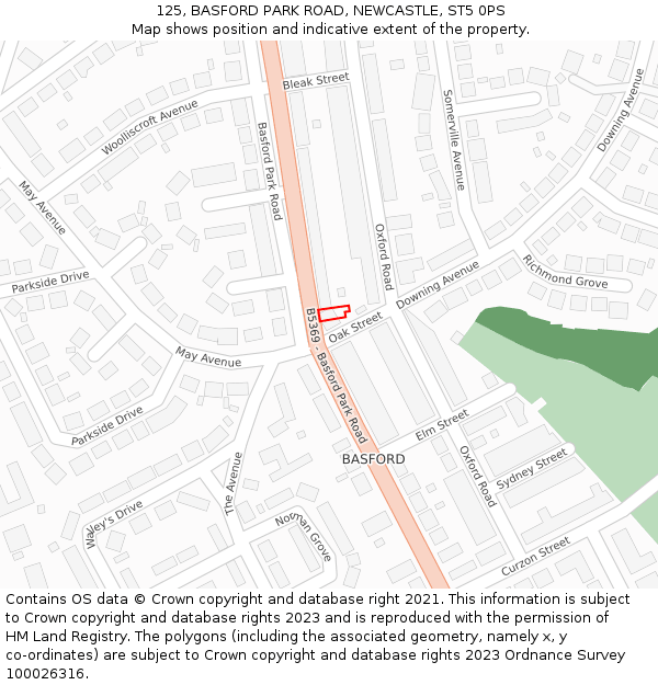 125, BASFORD PARK ROAD, NEWCASTLE, ST5 0PS: Location map and indicative extent of plot