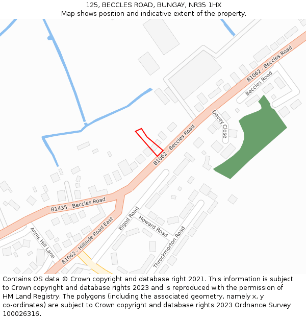 125, BECCLES ROAD, BUNGAY, NR35 1HX: Location map and indicative extent of plot