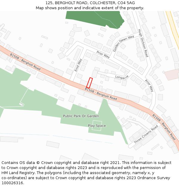 125, BERGHOLT ROAD, COLCHESTER, CO4 5AG: Location map and indicative extent of plot