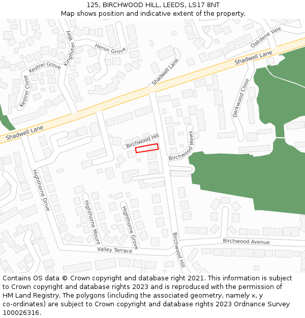 125, BIRCHWOOD HILL, LEEDS, LS17 8NT: Location map and indicative extent of plot
