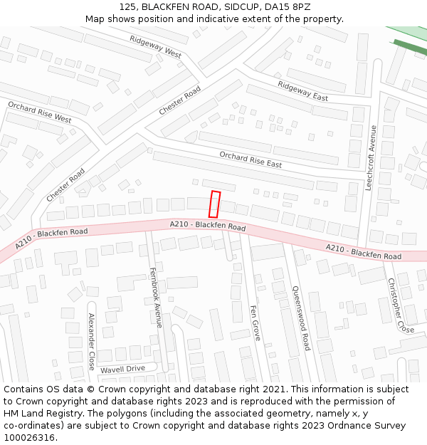 125, BLACKFEN ROAD, SIDCUP, DA15 8PZ: Location map and indicative extent of plot