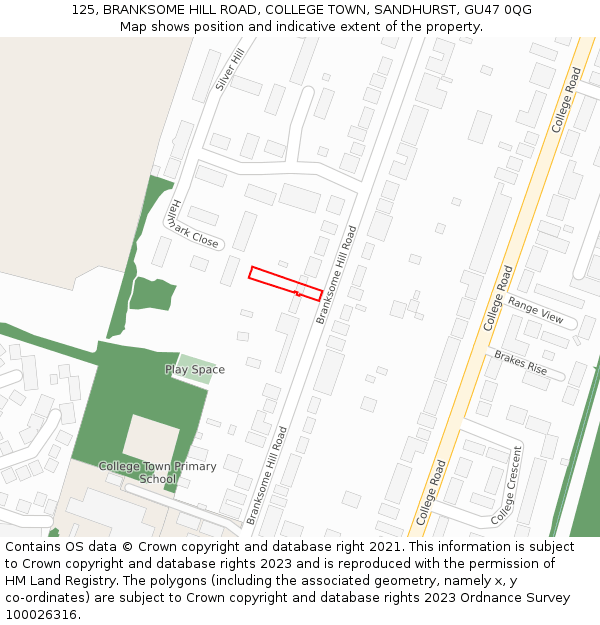 125, BRANKSOME HILL ROAD, COLLEGE TOWN, SANDHURST, GU47 0QG: Location map and indicative extent of plot