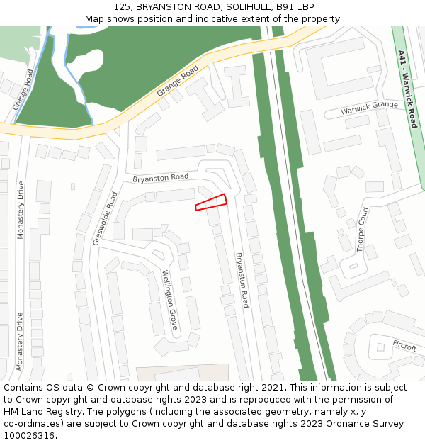 125, BRYANSTON ROAD, SOLIHULL, B91 1BP: Location map and indicative extent of plot
