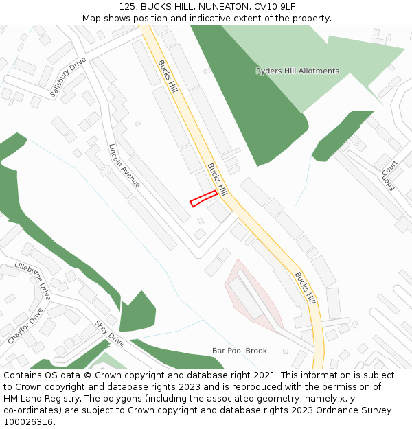 125, BUCKS HILL, NUNEATON, CV10 9LF: Location map and indicative extent of plot
