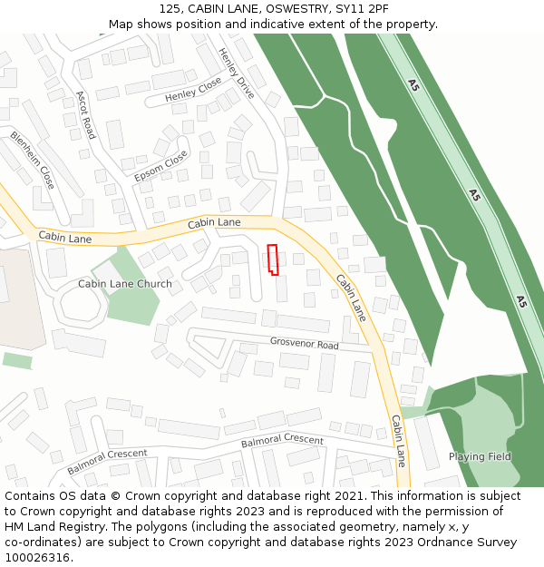 125, CABIN LANE, OSWESTRY, SY11 2PF: Location map and indicative extent of plot