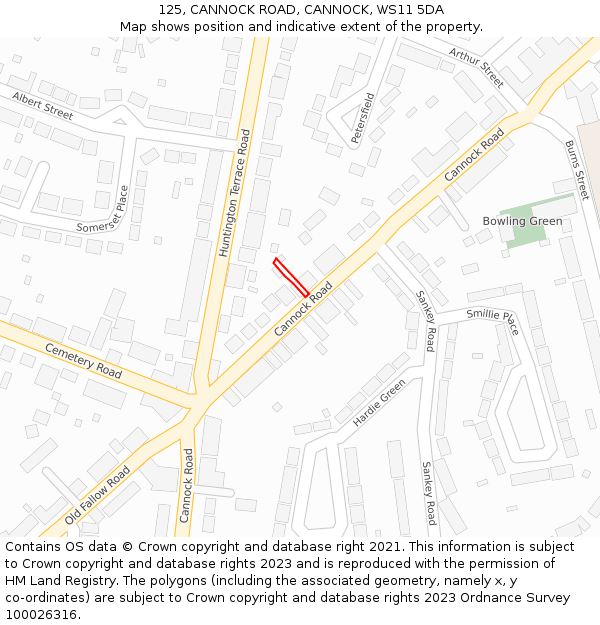 125, CANNOCK ROAD, CANNOCK, WS11 5DA: Location map and indicative extent of plot