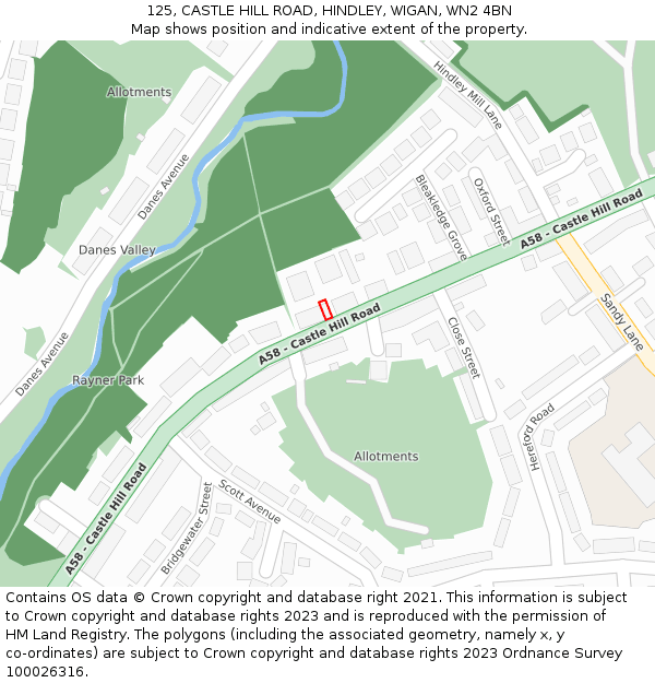 125, CASTLE HILL ROAD, HINDLEY, WIGAN, WN2 4BN: Location map and indicative extent of plot
