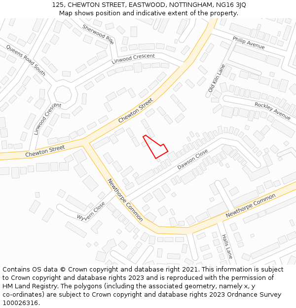 125, CHEWTON STREET, EASTWOOD, NOTTINGHAM, NG16 3JQ: Location map and indicative extent of plot