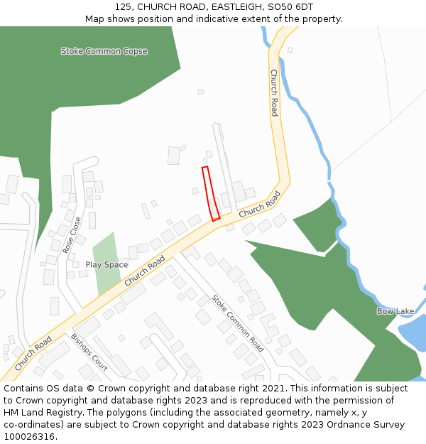 125, CHURCH ROAD, EASTLEIGH, SO50 6DT: Location map and indicative extent of plot