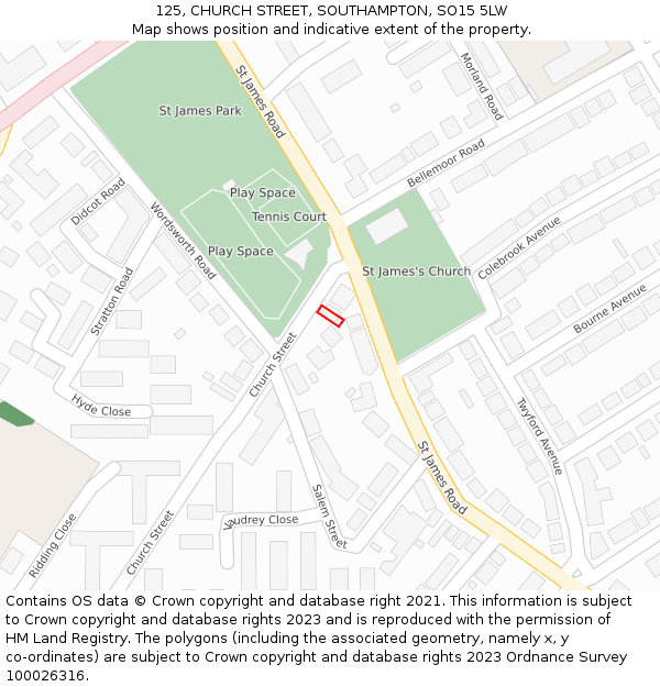 125, CHURCH STREET, SOUTHAMPTON, SO15 5LW: Location map and indicative extent of plot