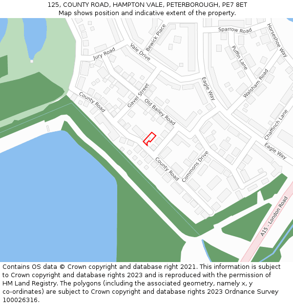 125, COUNTY ROAD, HAMPTON VALE, PETERBOROUGH, PE7 8ET: Location map and indicative extent of plot