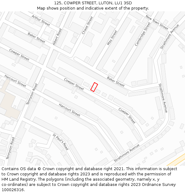 125, COWPER STREET, LUTON, LU1 3SD: Location map and indicative extent of plot