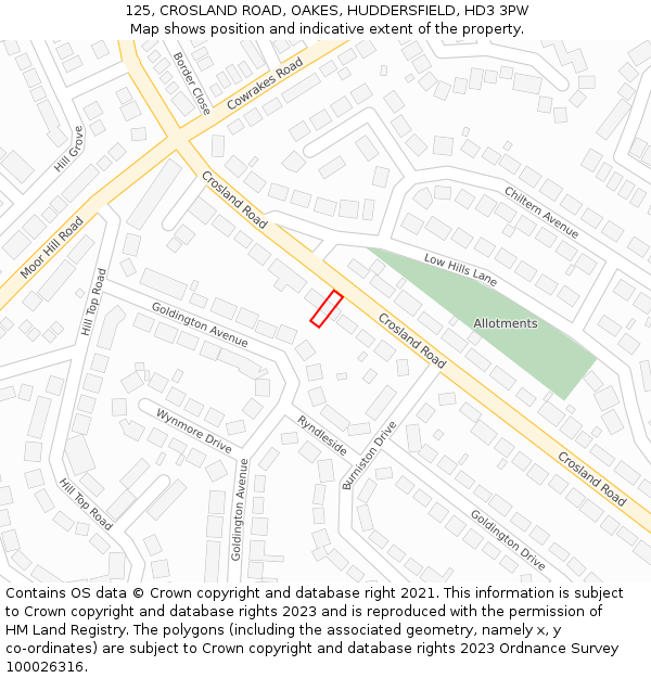 125, CROSLAND ROAD, OAKES, HUDDERSFIELD, HD3 3PW: Location map and indicative extent of plot