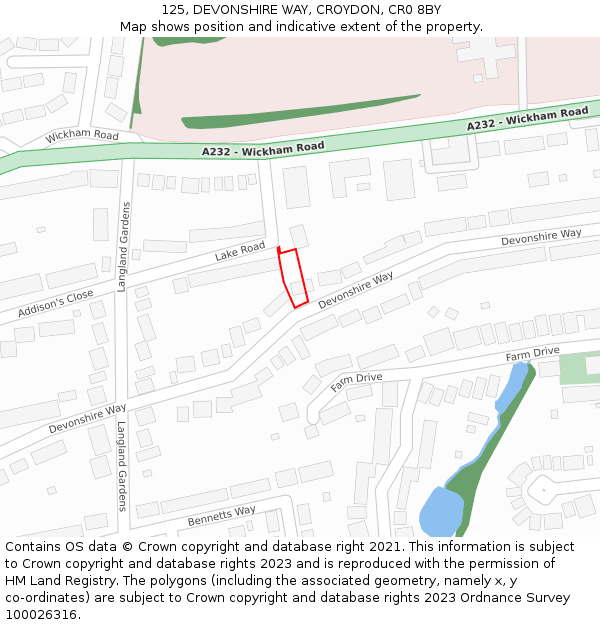 125, DEVONSHIRE WAY, CROYDON, CR0 8BY: Location map and indicative extent of plot