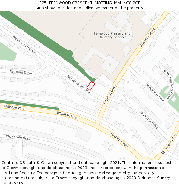 125, FERNWOOD CRESCENT, NOTTINGHAM, NG8 2GE: Location map and indicative extent of plot