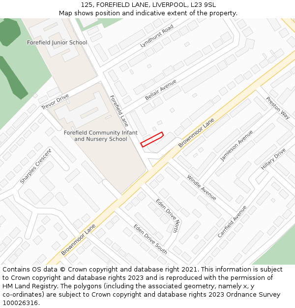 125, FOREFIELD LANE, LIVERPOOL, L23 9SL: Location map and indicative extent of plot