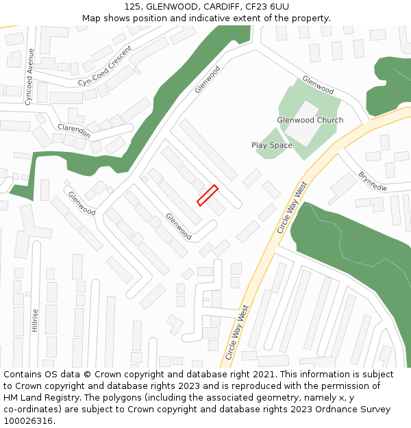 125, GLENWOOD, CARDIFF, CF23 6UU: Location map and indicative extent of plot