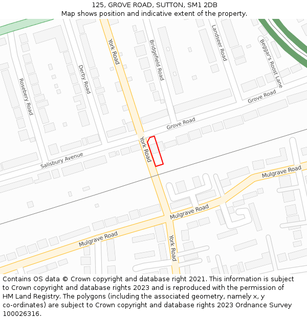 125, GROVE ROAD, SUTTON, SM1 2DB: Location map and indicative extent of plot