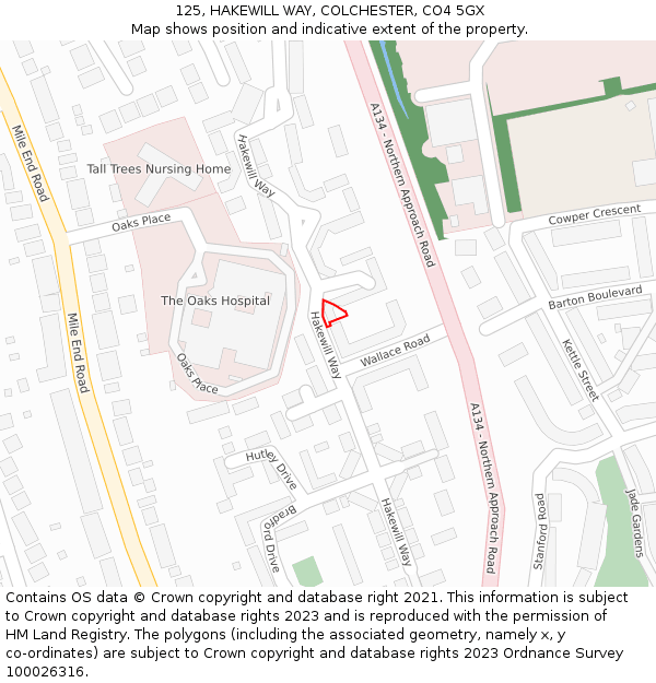 125, HAKEWILL WAY, COLCHESTER, CO4 5GX: Location map and indicative extent of plot