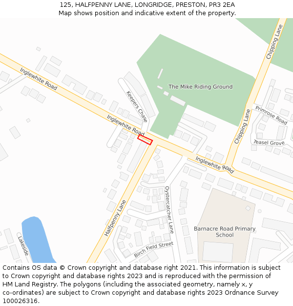 125, HALFPENNY LANE, LONGRIDGE, PRESTON, PR3 2EA: Location map and indicative extent of plot