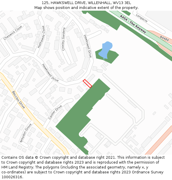 125, HAWKSWELL DRIVE, WILLENHALL, WV13 3EL: Location map and indicative extent of plot