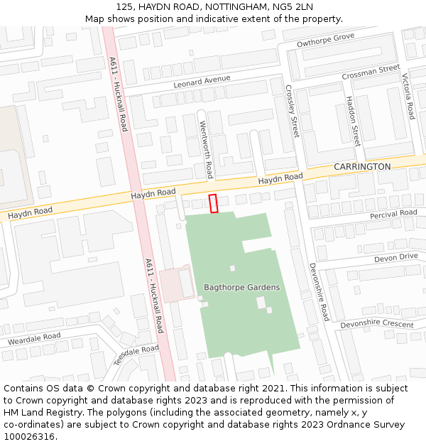 125, HAYDN ROAD, NOTTINGHAM, NG5 2LN: Location map and indicative extent of plot