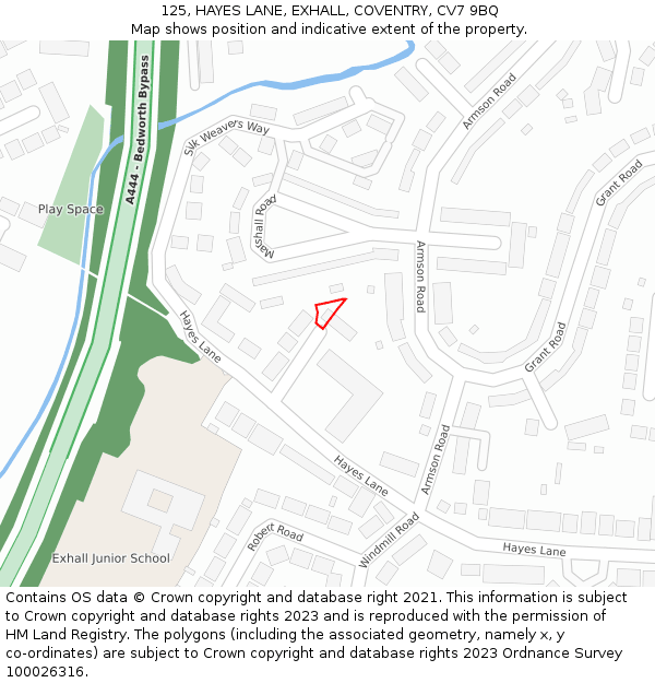 125, HAYES LANE, EXHALL, COVENTRY, CV7 9BQ: Location map and indicative extent of plot
