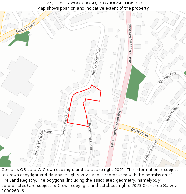 125, HEALEY WOOD ROAD, BRIGHOUSE, HD6 3RR: Location map and indicative extent of plot