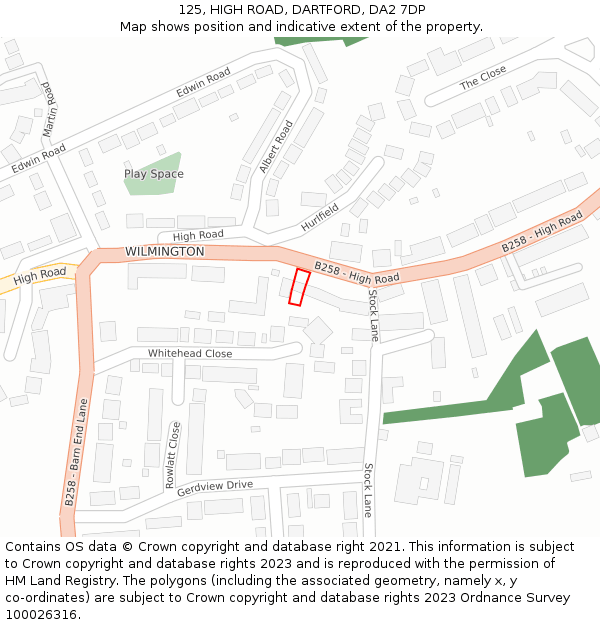 125, HIGH ROAD, DARTFORD, DA2 7DP: Location map and indicative extent of plot