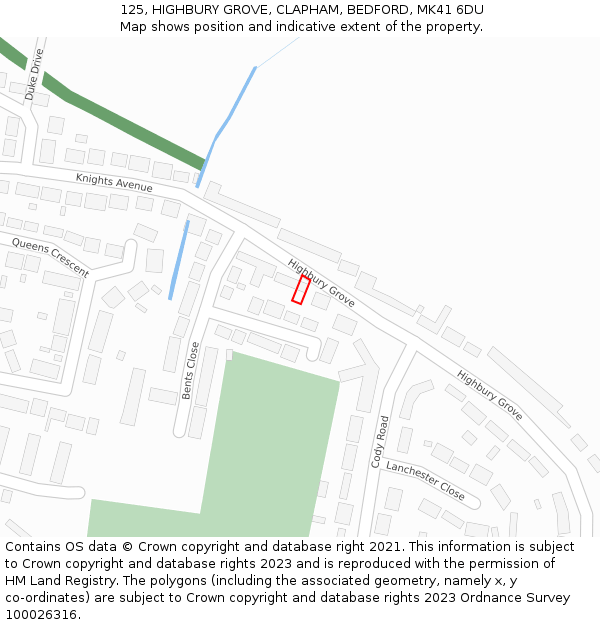 125, HIGHBURY GROVE, CLAPHAM, BEDFORD, MK41 6DU: Location map and indicative extent of plot