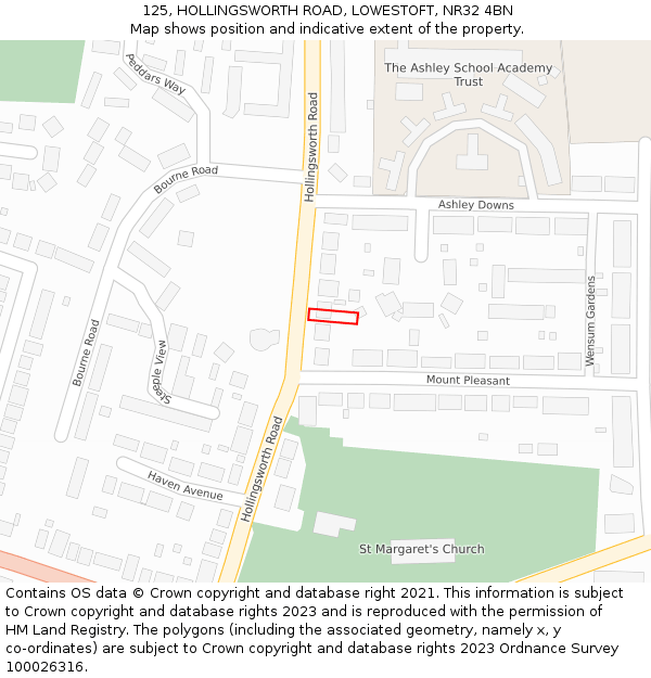125, HOLLINGSWORTH ROAD, LOWESTOFT, NR32 4BN: Location map and indicative extent of plot