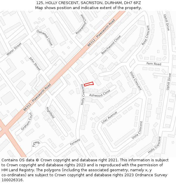 125, HOLLY CRESCENT, SACRISTON, DURHAM, DH7 6PZ: Location map and indicative extent of plot