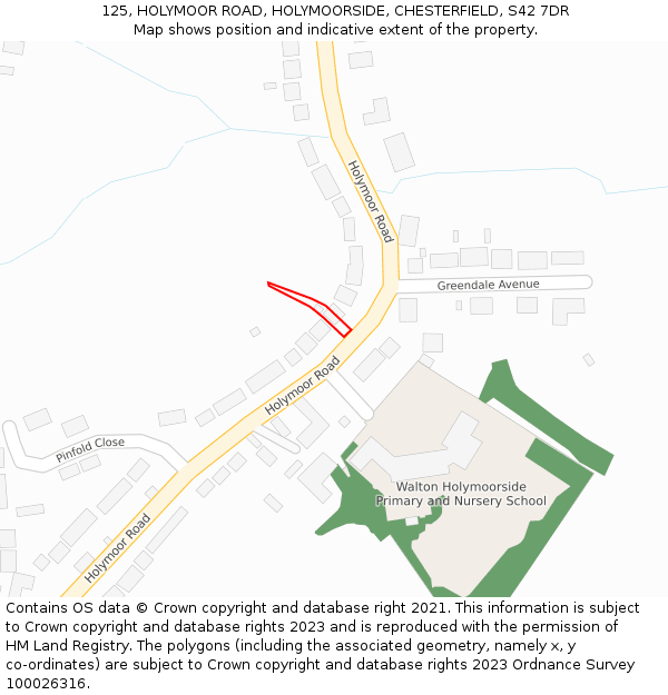 125, HOLYMOOR ROAD, HOLYMOORSIDE, CHESTERFIELD, S42 7DR: Location map and indicative extent of plot