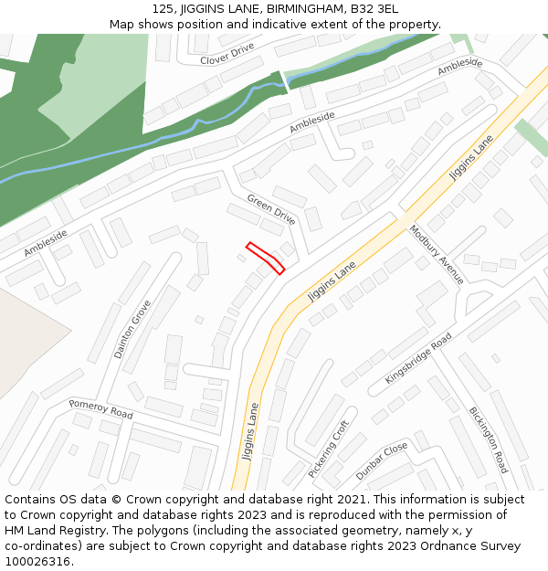 125, JIGGINS LANE, BIRMINGHAM, B32 3EL: Location map and indicative extent of plot