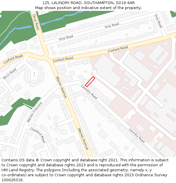 125, LAUNDRY ROAD, SOUTHAMPTON, SO16 6AR: Location map and indicative extent of plot