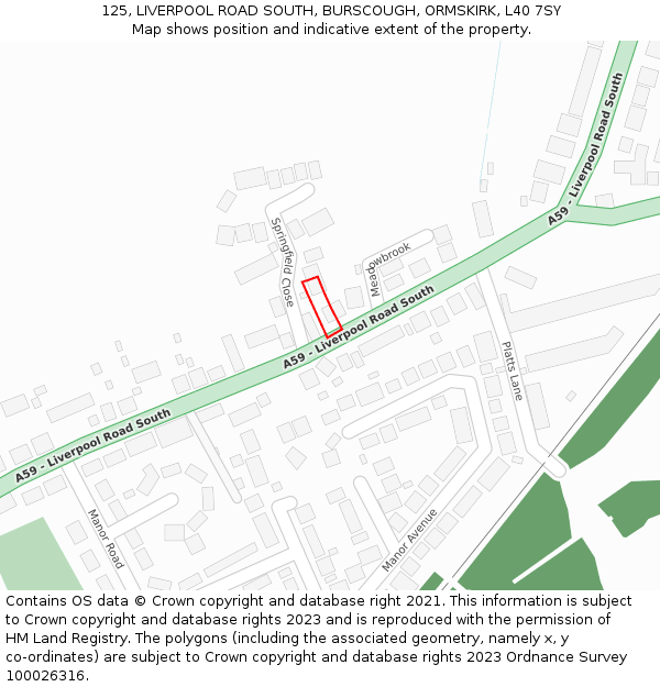 125, LIVERPOOL ROAD SOUTH, BURSCOUGH, ORMSKIRK, L40 7SY: Location map and indicative extent of plot