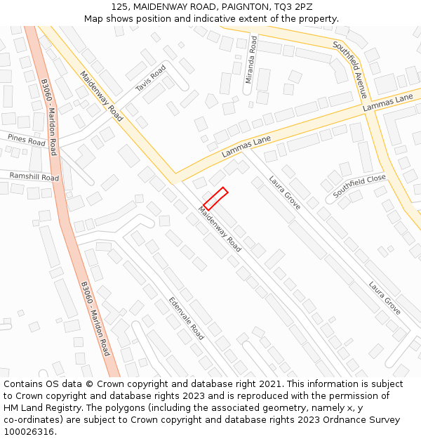 125, MAIDENWAY ROAD, PAIGNTON, TQ3 2PZ: Location map and indicative extent of plot