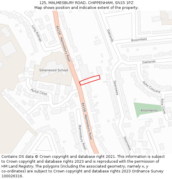 125, MALMESBURY ROAD, CHIPPENHAM, SN15 1PZ: Location map and indicative extent of plot