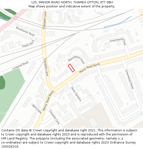 125, MANOR ROAD NORTH, THAMES DITTON, KT7 0BH: Location map and indicative extent of plot
