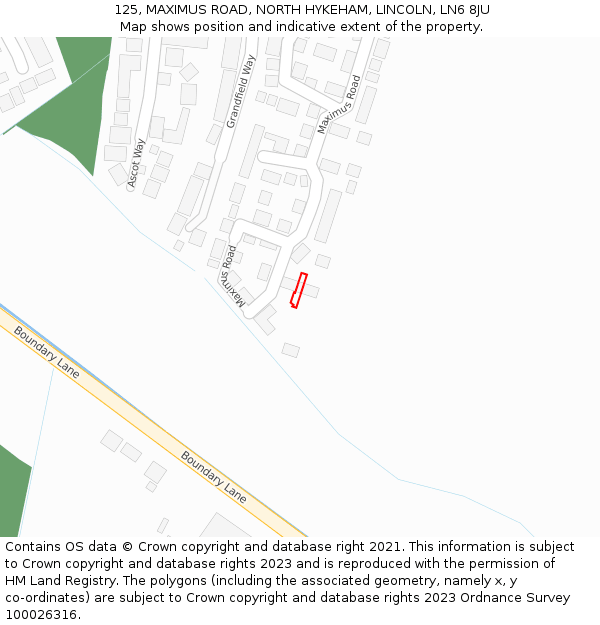 125, MAXIMUS ROAD, NORTH HYKEHAM, LINCOLN, LN6 8JU: Location map and indicative extent of plot