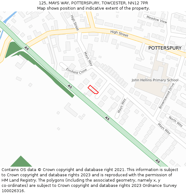 125, MAYS WAY, POTTERSPURY, TOWCESTER, NN12 7PR: Location map and indicative extent of plot