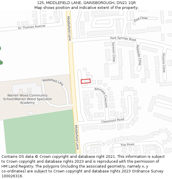 125, MIDDLEFIELD LANE, GAINSBOROUGH, DN21 1QR: Location map and indicative extent of plot