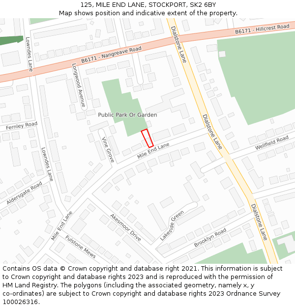 125, MILE END LANE, STOCKPORT, SK2 6BY: Location map and indicative extent of plot