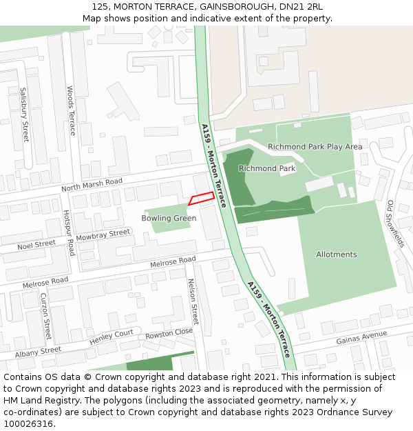 125, MORTON TERRACE, GAINSBOROUGH, DN21 2RL: Location map and indicative extent of plot