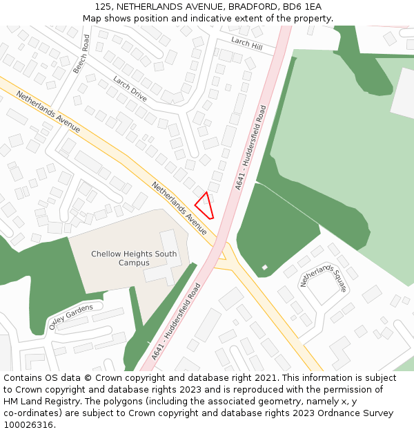 125, NETHERLANDS AVENUE, BRADFORD, BD6 1EA: Location map and indicative extent of plot
