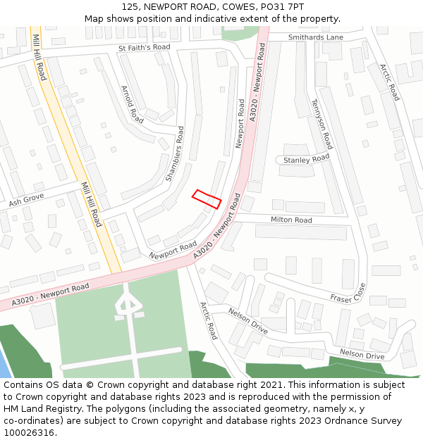 125, NEWPORT ROAD, COWES, PO31 7PT: Location map and indicative extent of plot