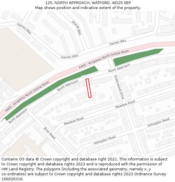 125, NORTH APPROACH, WATFORD, WD25 0EP: Location map and indicative extent of plot