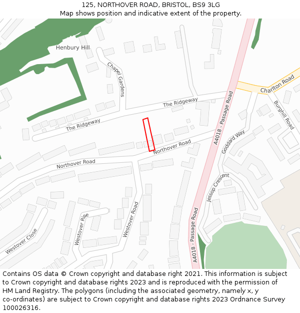 125, NORTHOVER ROAD, BRISTOL, BS9 3LG: Location map and indicative extent of plot